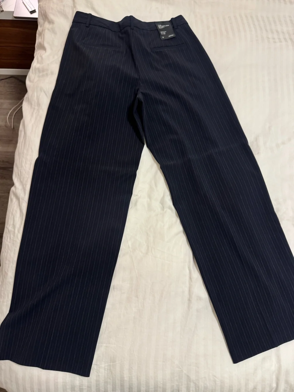 Aritzia The Effortless Pant in Black with Light Pinstripes